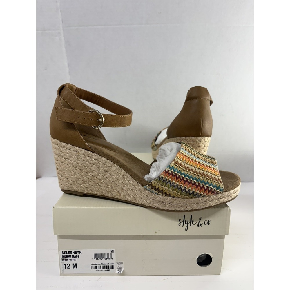 Style & Co Women's Seleeney Platform Espadrille Wedge Sandals Rainbow Size 12M